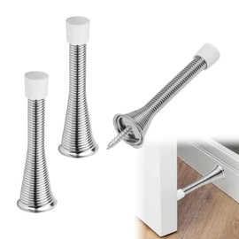 3PCS Spring Door Stop Chrome Door Stop Spring Rubber Spring Door Stops Indoors with 3 Replacement Rubber Tips Cushioning Reduce The Collision Between The Door Leaf and The Wall Reduce Noise