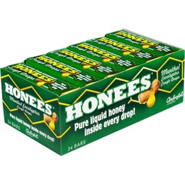 Honees Filled Menthol Cough Drops, Honey, Menthol & Eucalyptus Cough Drops- Natural Sore Throat Relief - Nothing Artificial -Throat Lozenges, Non-GMO, Gluten Free (24 Pack –216 Drops)