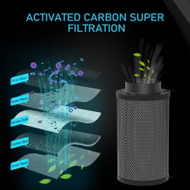 HYDROWE 4 Inch Air Carbon Filter for Grow Tent,Smellines Control with Australia Virgin Charcoal for Inline Duct Fan，Hydroponic Growth,Pre-Filter Included