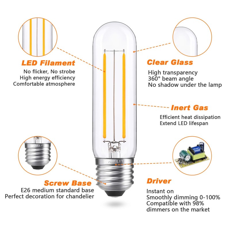 Vintage T10/T30 LED Bulb 25 Watt Equivalent, Warm White 2700K,