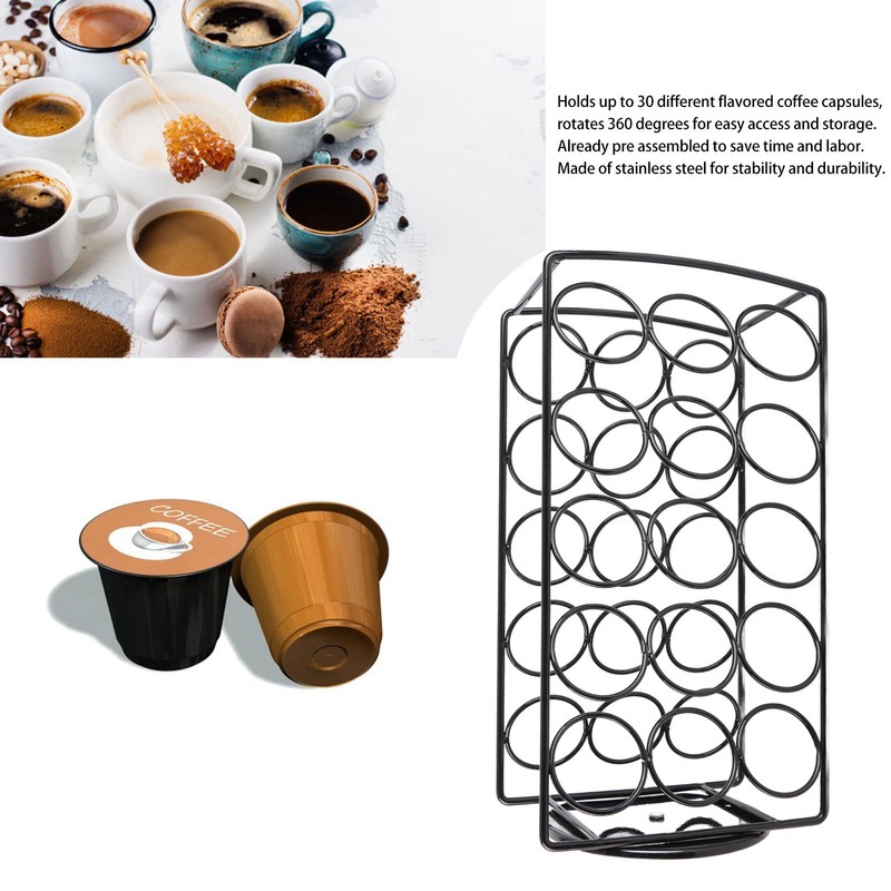 Coffee Pods Holder Pre Assembled Stainless Steel 360 Degree Rotating