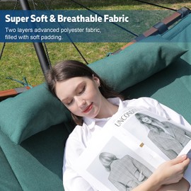 TegerDeger 12FT 2 Person Hammock Large Hammock 450LB Capacity with V Shaped Hardwood Spreader Bar & Nylon Rope for Outside, Patio, Garden, Backyard, Beach, Poolside - Dark Green