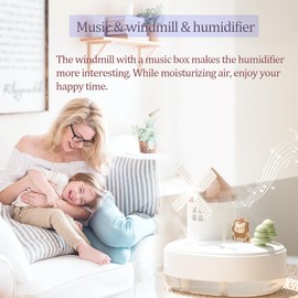 Humidifier for Bedroom,Wireless Portable Humidifier,Baby humidifier with rotating windmill and music box,double spray nozzles,two spray modes and Ambient Light,suitable for children,bedroom and office