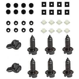 WADY 8PCS Anti-Theft Car License Plate Screws Kit Stainless Steel Security Screws with Locking Washers Tamper-Proof Retainers & Noise-Reduction Foam Pads for Vehicle License Frame Installatio (Black)