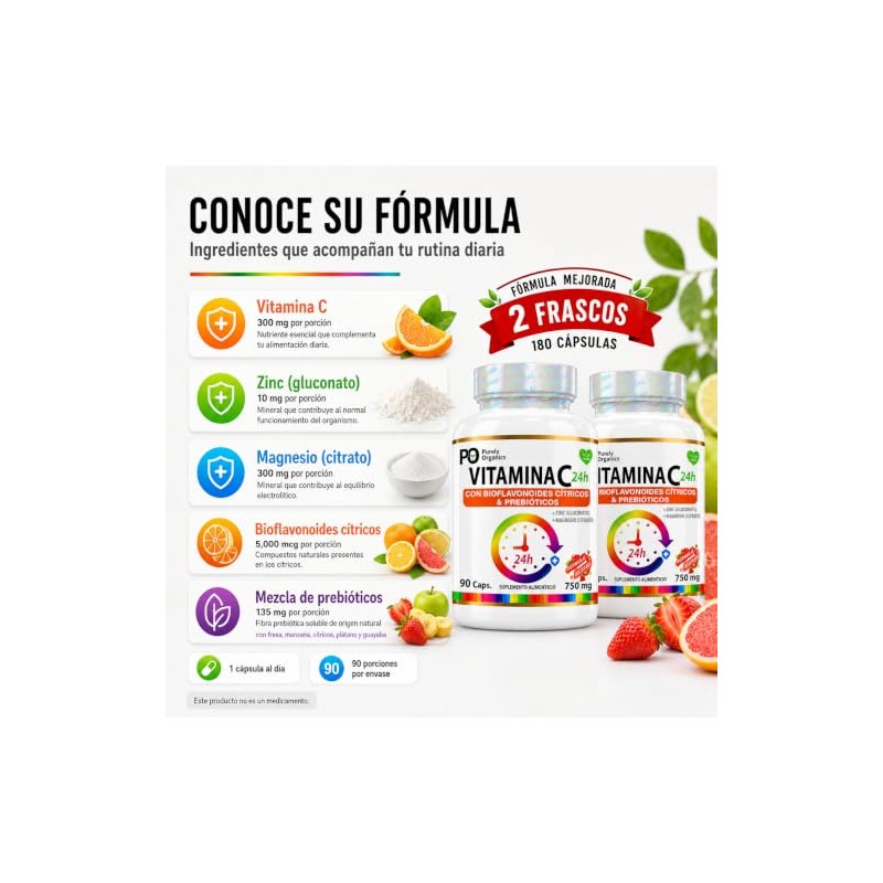 Vitamina C 24h con Bioflavonoides y Prebióticos |Combo duo| Con