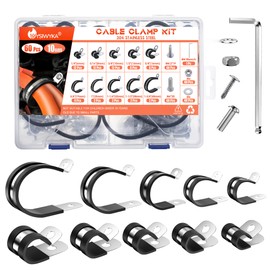 WYSIWYKA 60PCS Cable Clamps Assortment Kit,304 Stainless Steel Rubber Cushion Pipe Clamps 10 Sizes 1/4" 5/16" 3/8" 1/2" 5/8" 3/4" 1" 1-1/4" 1-1/2" 1-3/4" Metal Wire Clamps(With two kinds of screws)