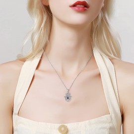 MEIDERBO Hamsa Evil Eye Necklace 925 Sterling Silver Evil Eye Hand of Fatima Necklace Hamsa Hand Jewelry Gifts for Women, One Size, Sterling Silver, Cubic Zirconia