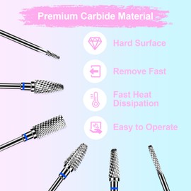 Lermende Nail Cutter Bits, 6 Pieces Nail Cutter Attachments, 3/32 Inch (2.35 mm) Professional Accessories for Manicure, Carbide Machine Accessories for Manicure Removal, Hard Gel, Polygel, Medium Nail