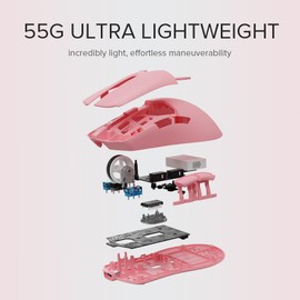 DeLUX M800Ultra Wireless Gaming Mouse, 55g, Nordic 52840 MCU, 1000Hz Polling Frequency, PAW3395 26000DPI Sensor, Up to 120 Working Hours, Tri-mode, Huano Switches (Rosa - 600mAh)