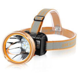 Hunting friends Smart LED Headlamp with 2 Light Modes Coon Hunting Lights Waterproof Headlight Built-in 2x18650 Rechargeable Batteries Adjustable Gold Head Troch (White Light)