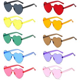PSFXBM 10 Pcs Heart Sunglasses, Heart Sunglasses, Rimless Heart Shaped, for Birthday Party Summer Party Fancy Dress Costume, Festival Outfits Accessories