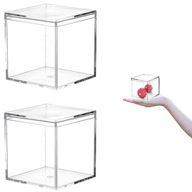 Small Acrylic Box Clear Square Cube 2.2 * 2.2 * 2.2 Inch 2 Packs Plastic Gift Box with Lid Clear Display Boxes Jewelry Storage Boxes Organize Containers