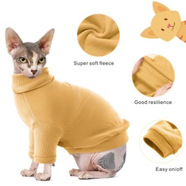 Idepet Sphynx Cat Shirt,Hairless Cats Cotton Clothes Turtleneck Sweater Breathable Pullover Kitten Apparel Adorable Vest Pajamas Jumpsuit for Cat and Small Dogs (Large, Yellow)