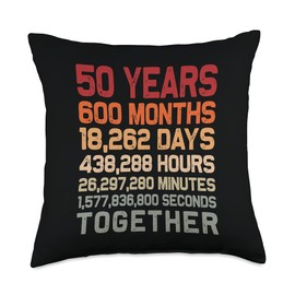 Retro 50 Years Together Cool 50th Couple Wedding Anniversary Throw Pillow