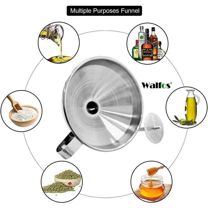 Stainless Steel Funnel, Walfos 3 Pack Kitchen Funnel with 2
