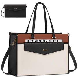 LOVEVOOK Laptop Bag for Women, 17.3'' Laptop Tote Purse 2-in-1 Professional Work Bag Business Briefcase with Clutch Purse, Waterproof Leather Computer Handbag for Teacher Office Travel