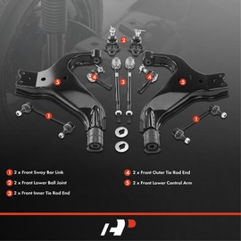 A-Premium Set of 10, Front Lower Control Arm, Sway Bar Link, Lower Ball Joint, Inner Outer Tie Rod End, Compatible with Nissan Pathfinder 1996-2004, Infiniti QX4 1997-2003