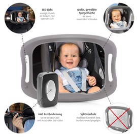 reer BabyView 86101 LED Car Safety Mirror - Your Baby in the Back Seat Always in View, Grey