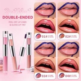 Delineador de labios y brillo Peel Off – Tinte de labios de melocotón rosado suave de larga duración a prueba de manchas y delineador de labios con br