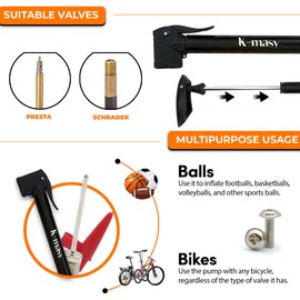 K-Masy Mini Bike Pump Aluminium Alloy Lightweight Bicycle Portable Pump for Presta and Schrader Valve, Frame Mounted Bike Pumps for all Bikes
