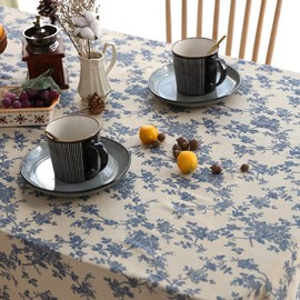 ARTABLE Vintage Tablecloth Rectangle Waterproof Oil Proof Farmhouse Style Table Cover for Kitchen Home Wedding Outdoor Indoor Picnic Decor (Blue Flower, 60 x 104 Inch)