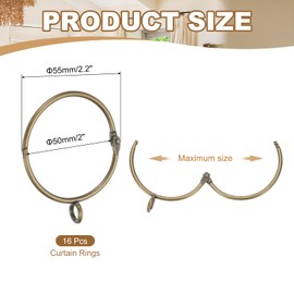 PATIKIL 2 Inch Inner Dia Curtain Rod Rings with Eyelets, 16 Pcs Metal Drapery Ring for Curtain Rods Hoop Pins, Bronze