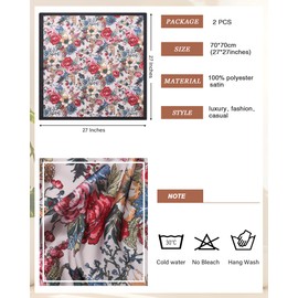 CHLINS 2 Pcs 27.5” Head Scarf for Women Satin Hair Scarf Silk Scarf Neck Scarf Square Hair Bandanas Hair Wraps (Rose(Black+White))