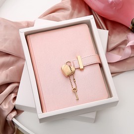 Poshieca Heart Shaped Lock Diary with Key PU Leather Cover Journal Personal Organizers Secret Notebook for Girls & Women B6 Size 5.3x7inch With Rose Gold Ballpoint Pen (Pink Diary With Pen)