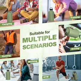 KawaGebo Kamp Half Gallon Tactical Water Bottle With Straw - 64 OZ Stainless Steel Water Jug with 3 Lids, Paracord Handle, Molle System