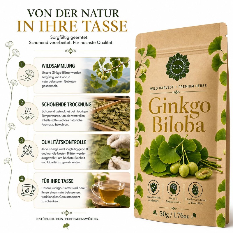 Premium Ginkgo Biloba Leaves 50 g | 100% Pure, Raw,