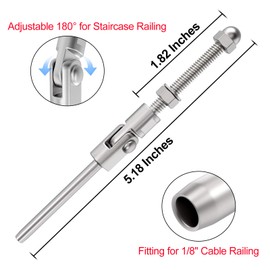 BLIKA 10 Pack 1/8" T316 Stainless Steel 180 Degree Adjustable Angle Swage Threaded Stud Tension End, Cable Railing Kit for Wood or Metal Post, Angle Cable Railing Hardware, Cable Angle Tension Kit