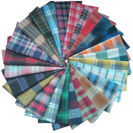 longshine-us 25pcs 12 x 12 Inches Premium Plaid Charm Pack Precut Cotton Fabric Squares Fabric Bundles for Sewing, Quilt DIY& Quilting Beginners