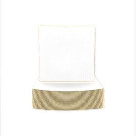 LUXE PARTY NYC Plastic 30 Pack Dinnerware Plates | Disposable| 8" | Salad Plate | Appetizer | Dessert| Partyware| Party Supplies | Holidays | Gold White