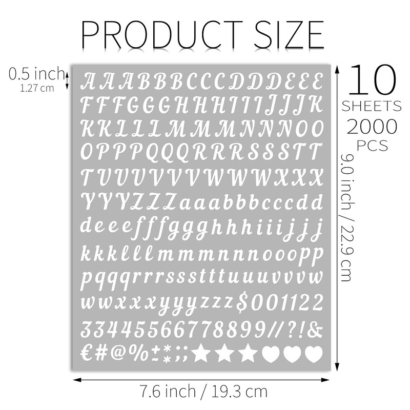 10 Sheets Small Letter Stickers - 0.5 Inch Handwritten White
