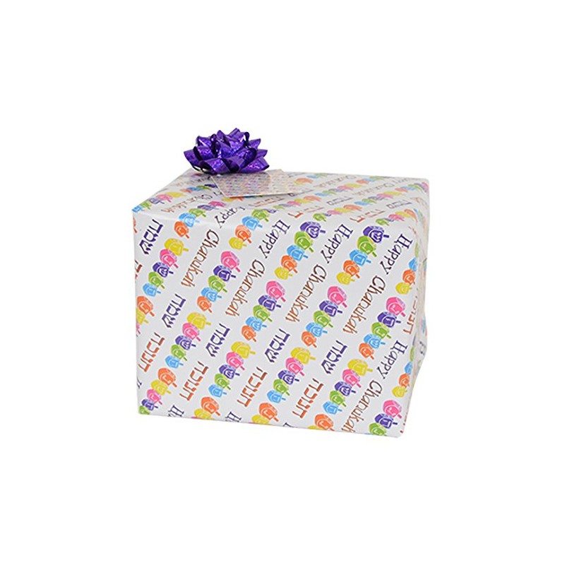 Hanukkah Wrapping Paper, 2 Sheets with Matching Tags, Dreidel Design
