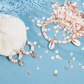 PH PandaHall 495~516pcs Natural Shell Beads 5~6mm Heishi Beads Puka Shells Bead Flat Seashell Beads with 4.9 Yard 1mm Elastic Crystal Thread for Necklace Bracelet Anklet Choker Jewelry Making