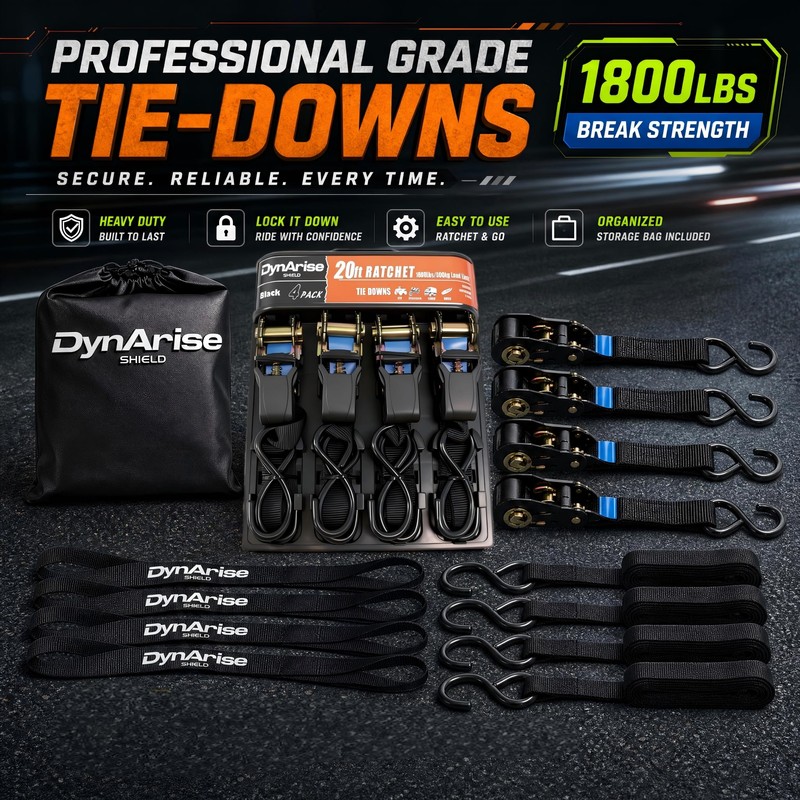 Dynarise Shield Ratchet Tie Down Straps 4-Pack 1 Inch ×