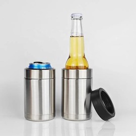 Vacuum Insulated Stainless Steel Can/Stubby Cooler, 12 oz, Fits 330ml-375ml Cans/Bottles, Silver (Silver)