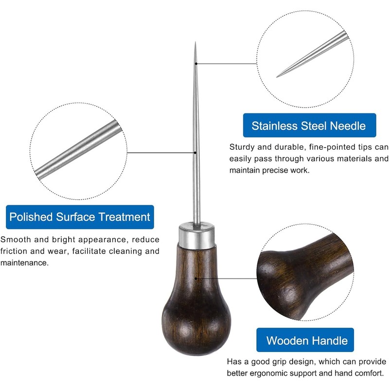 Wooden Handle Scratch Awl for Leather Punch Hole or DIY