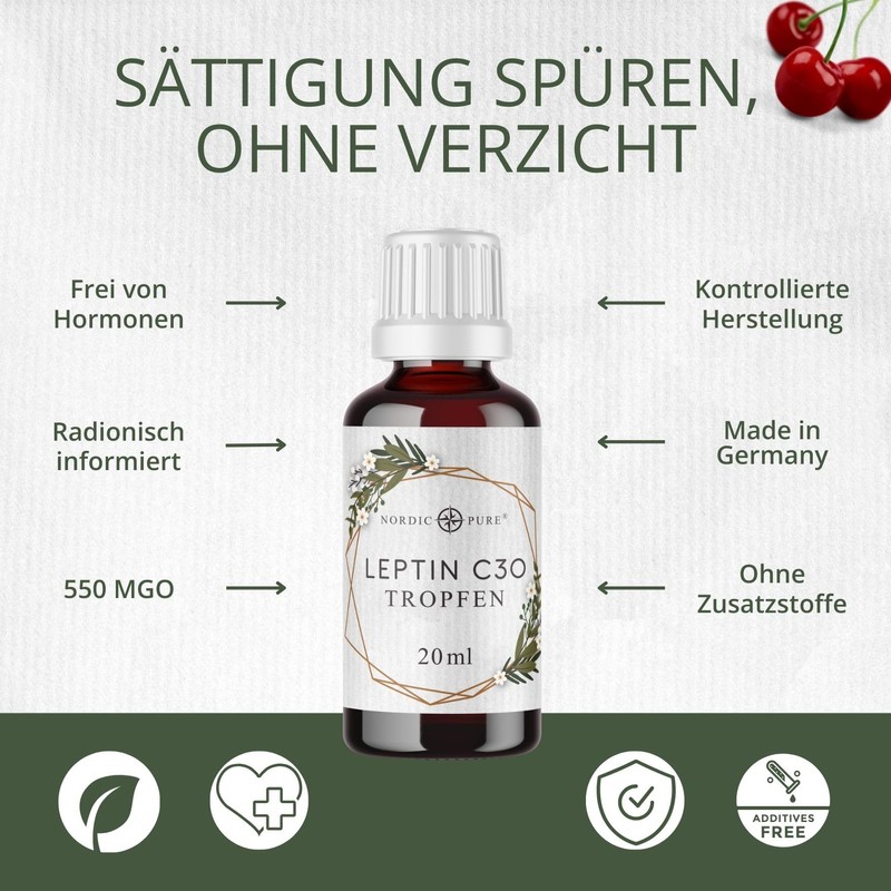 Leptin Drops with Cherry Flavour, Leptin Metabolism Cure, Natural Support,
