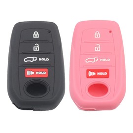 Btopars 2pcs 4 Buttons Silicone Rubber Remote Smart Key Fob Case Cover Protector Holder Compatible with Toyota Rav4 Venza Land Cruiser 2021 2022 Black Pink