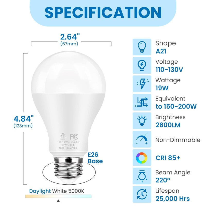 QQLXST Super Bright LED Light Bulbs, 150 Watt Equivalent, 5000K