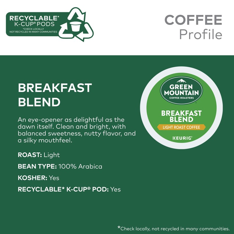Green Mountain Coffee Roasters Breakfast Blend Single-Serve Keurig K-Cup Pods,