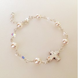 First Communion Cross Bracelet, Sideways Cross Bracelet, Holy Communion Bracelet, Confirmation Bracelet, Flower Girl, Cross Jewelry