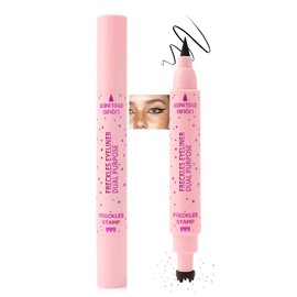 Freckle Eyeliner Pen 2 in 1, Natural Dark Brown Fake Freckles Stamp Face Tattoo Waterproof, Smooth Long Lasting Smudge Proof Black Liquid Eyeliner, Quick Dry Magic Freckles Stain Summer Makeup 03