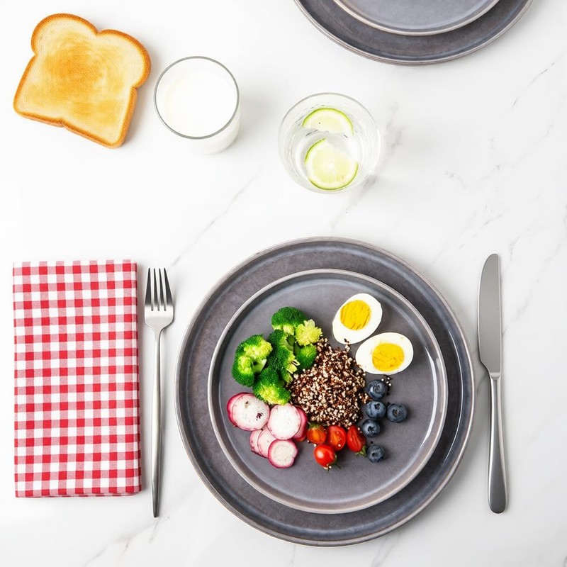 AmorArc Stoneware Dinnerware Sets,Round Reactive Glaze Ceramic Plates and Bowls