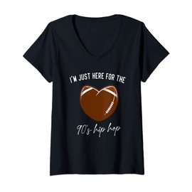 Womens Here For The 90s Hip Hop football shirt Heart Football Lover V-Neck T-Shirt