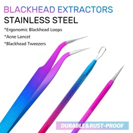 JOLIFILE Comedone, Blackhead Extractors, Pimple Popper, Spot Removal, Whitehead, Acne Tweezers, Tool for Facial Treatment, Nose Care, Skin Protection, Pack of 3