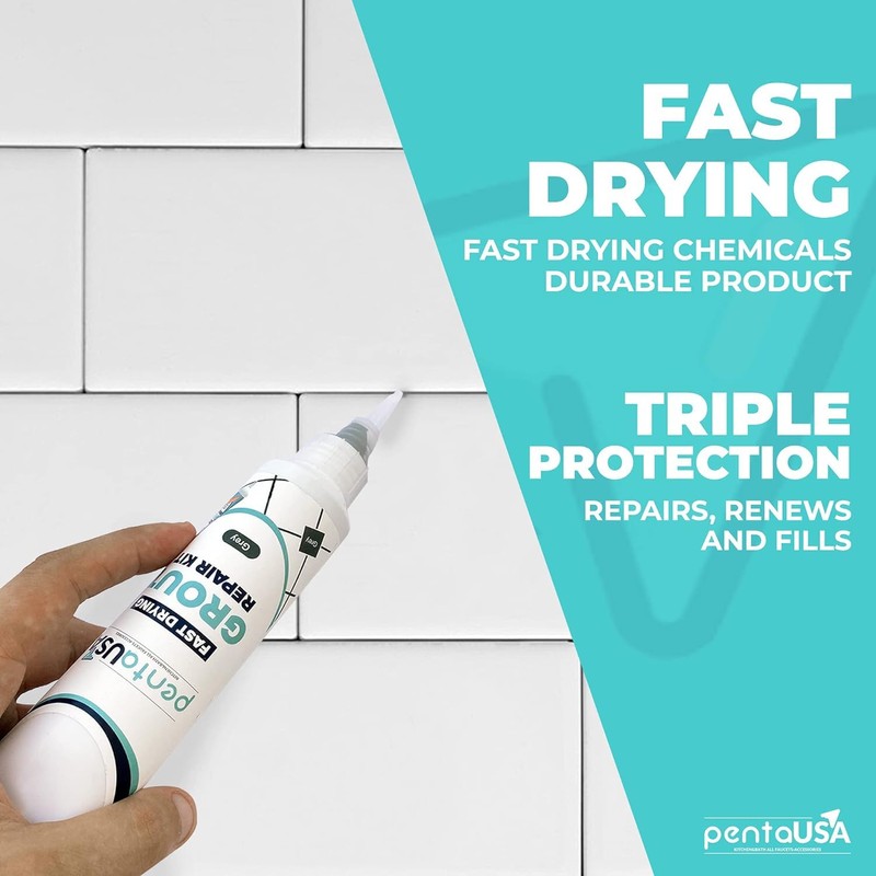 PentaUSA Tile Grout Repair Kit - Grey Grout Filler, Triple