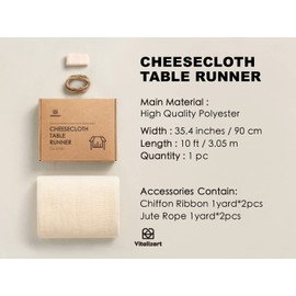 Vitalizart Cheesecloth Table Runner 10 Ft Gauze Boho Fabric Rustic Light Nude Cheese Cloth Table Runner for Wedding Bridal Shower Birthday Fall Thanskgiving Decoration 120 Inches